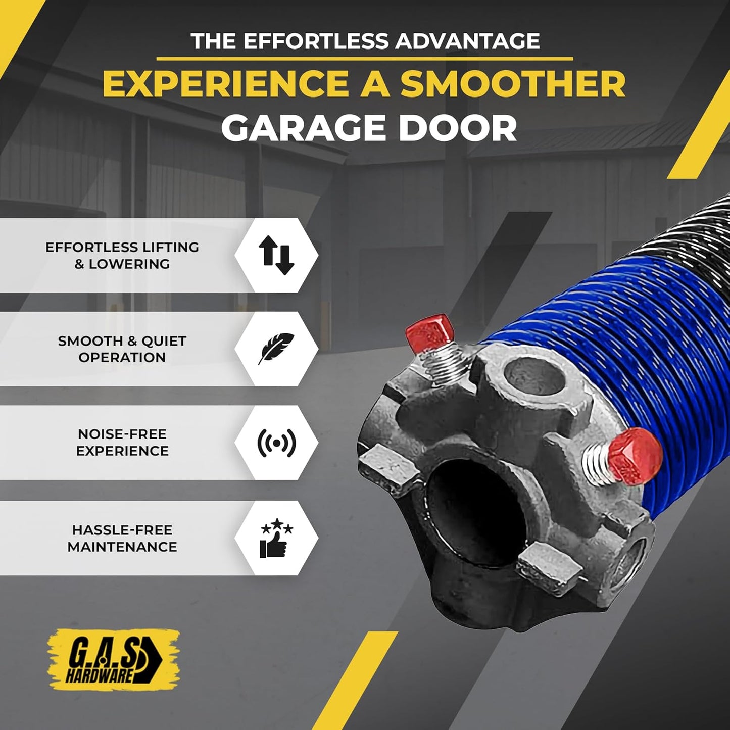 Garage Door Torsion Spring 262x1.75x38 Includes 1” Steel Bearing, Non-Slip Gloves, and Winding Bars for Left and Right Side of Garage Door Precision E-Coating 5-Year Warranty Min. 30,000 Cycles (Pair)