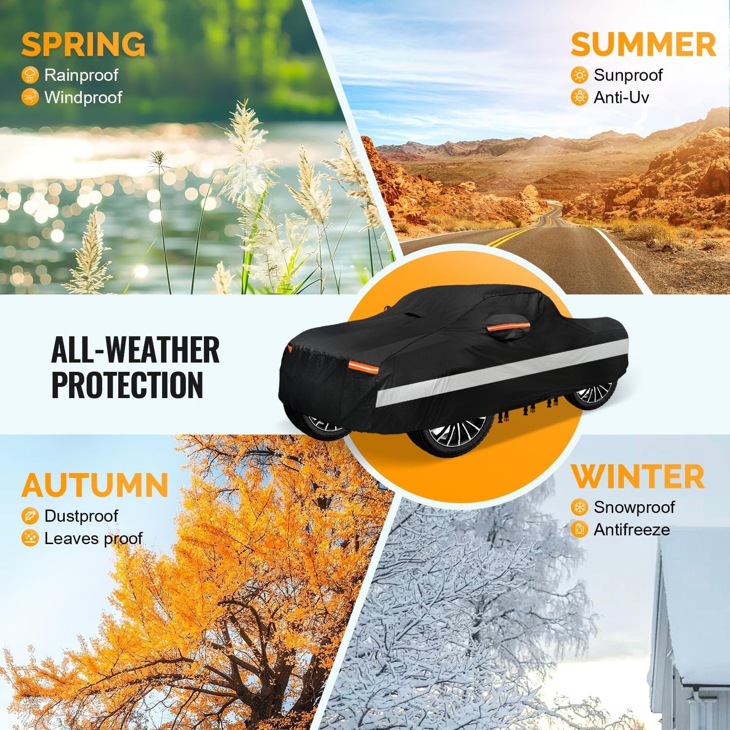 30 Layers Truck Car Cover for Automobiles All Weather Waterproof, Outdoor Snowproof UV Protection Windproof, Soft Cotton, Heavy Duty Universal Car Covers, (Black, Fit Truck 211"-230")