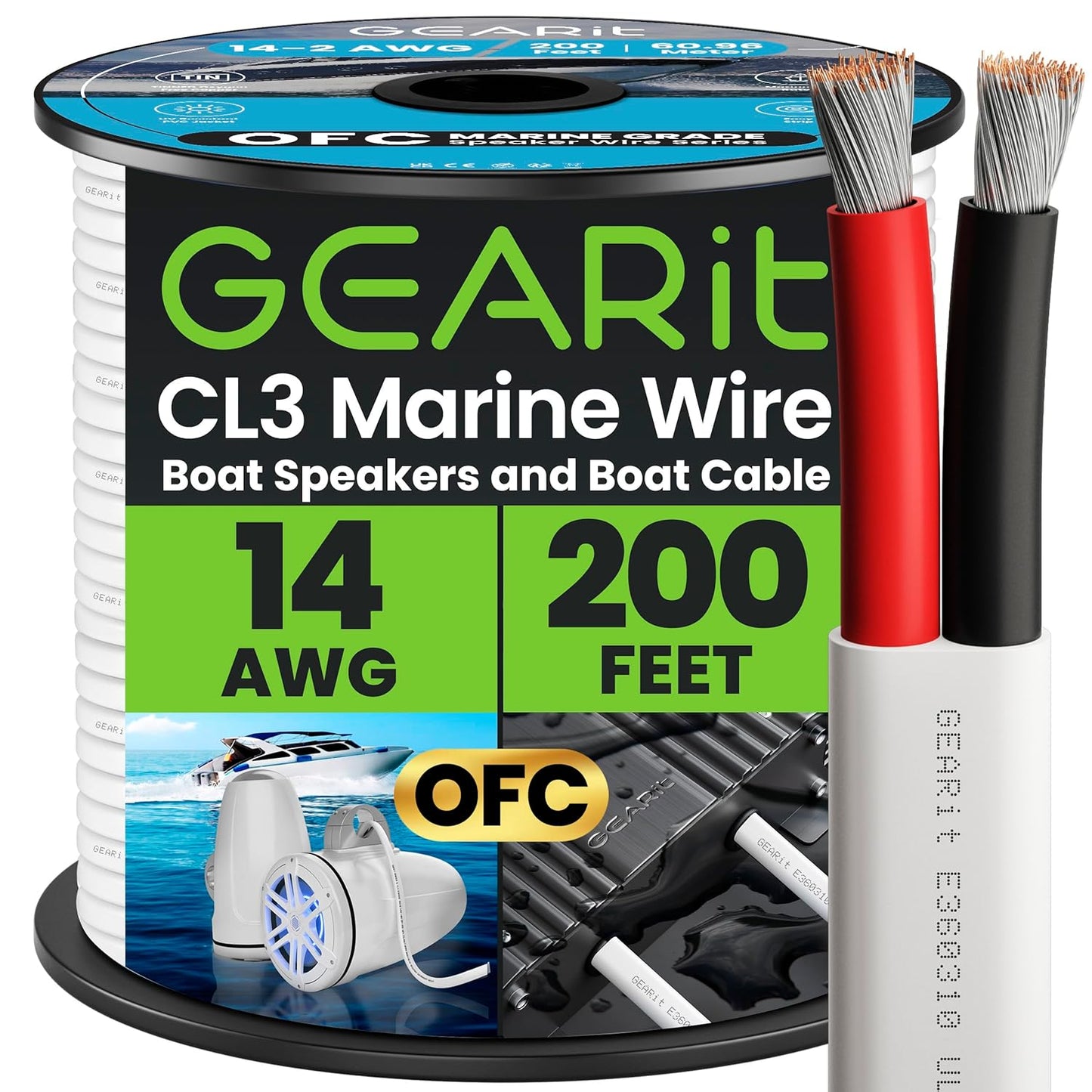 GEARit Speaker Wire 14 Gauge (200ft), Red/Black Speaker Cable 14AWG, Duplex 2-Conductor, Speaker Wires for Boat, RV, Camper, Trailer, Automotive, in-Wall and Outdoor Use