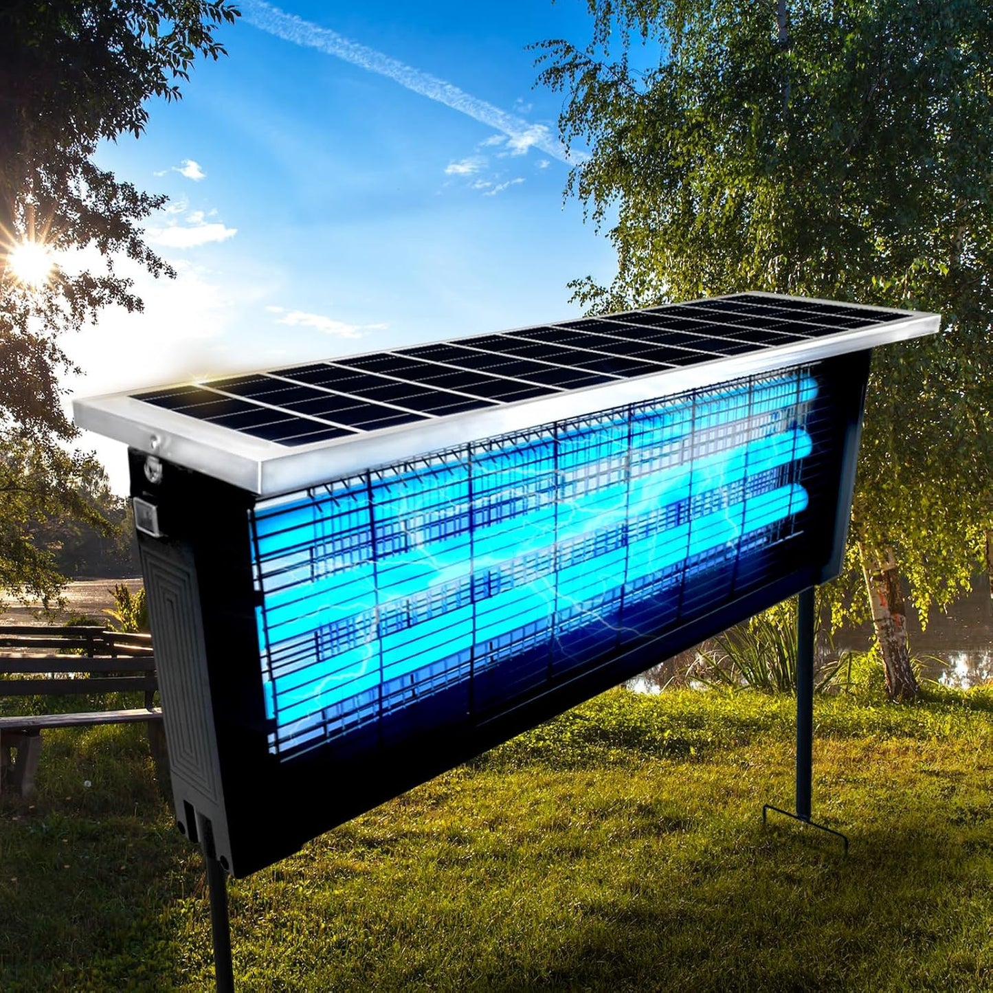 Powerful Large Solar Bug Zapper Outdoor for 4000 sq.ft, Rechargeable Mosquito Zapper with High Powered, Cordless Solar Fly Zapper for Patio Garden Backyard RV Camping Pond with 18W Solar Panel