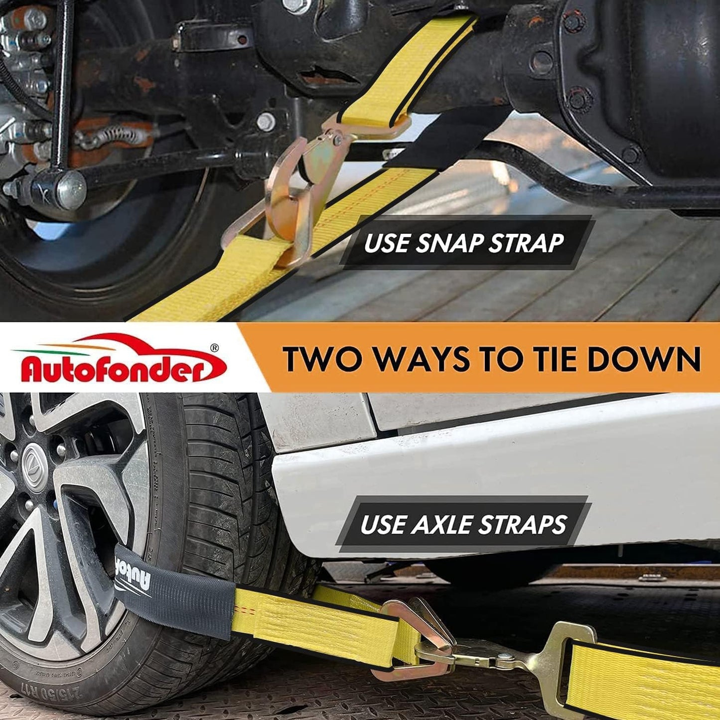 Complete Axle Straps Tie Down Kit 2" x10' Heavy Duty Vehicle Tie Down Strap-Breaking Strength 10,000lbs-Working Load Limit 3,333lbs-Car Tire Straps for Car, Truck, UTV & More