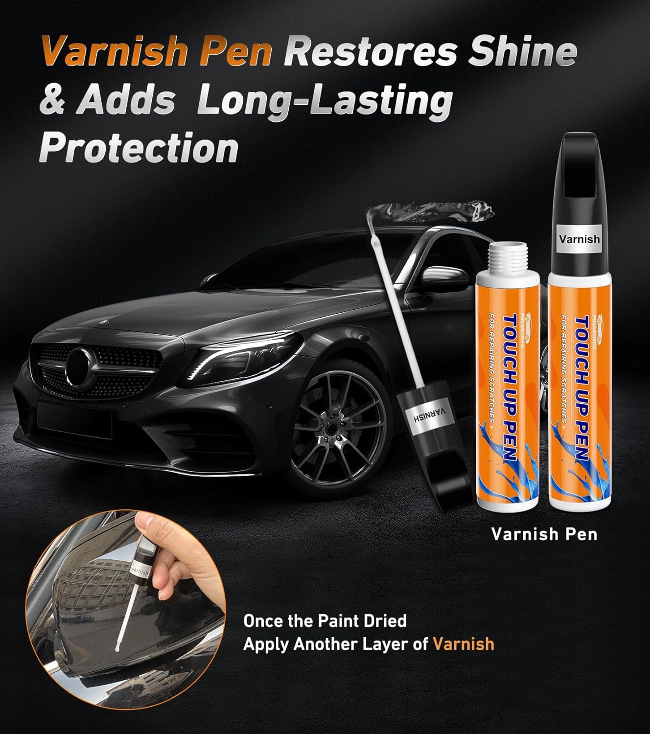 Car Paint Pen, Premium Car Scratch Remover, Precise Automotive Touch up Paint, Effective Sratch Repair Pen for Car, Car Paint Scratch Repair 2pcs(Blue Paint+Varnish)