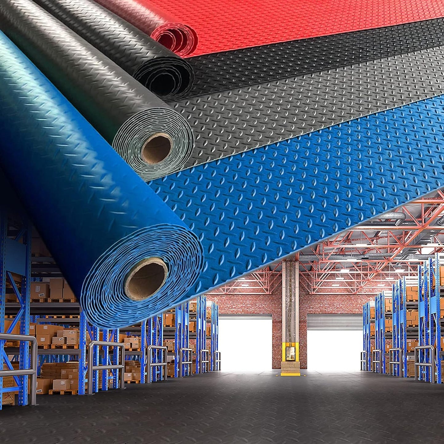 Boshen 5Ft x 12Ft Garage Floor Mat 2.5mm Thickened Rubber Flooring Roll 60sqft Diamond Plate PVC Rubber Trailer Mat Non-Slip Floor Protector Mat for Garage Warehouse Basement Trailer - Grey