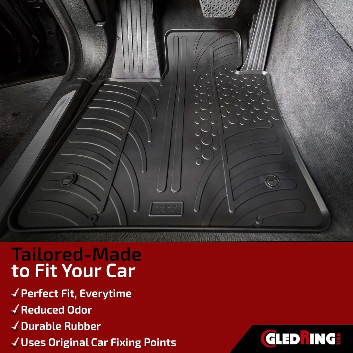 Gledring USA Custom Fit All-Weather Rubber Floor Mats Intended for Mini Cooper Hatch (5 Door) F55 2015-2022, No Trimming Required, Tailored Custom Fit, Protects from Rain, Mud, & Snow
