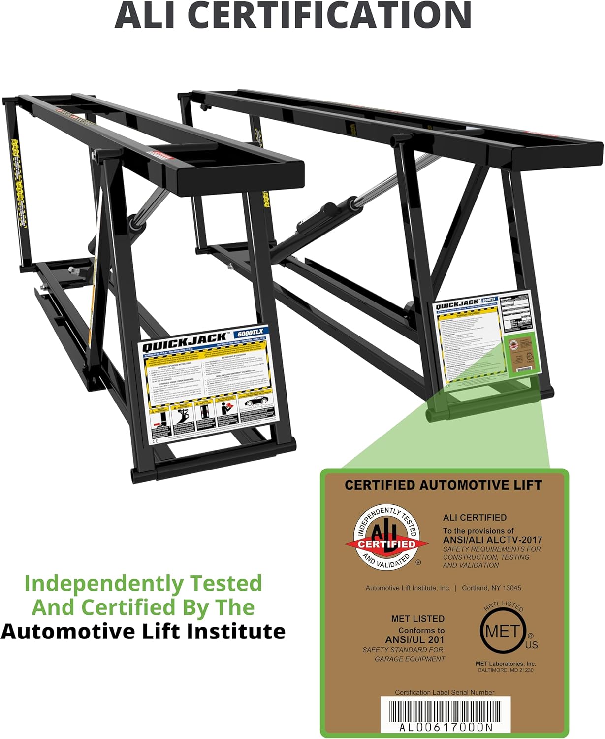 QuickJack Bundle - 6000TL Portable Car Lift, Wall Hangers & Pinch-Weld Blocks, ALI Certified, 6,000-lbs. Capacity, 110V Power Unit, Car Lift for Garage, Shop, & Mechanic