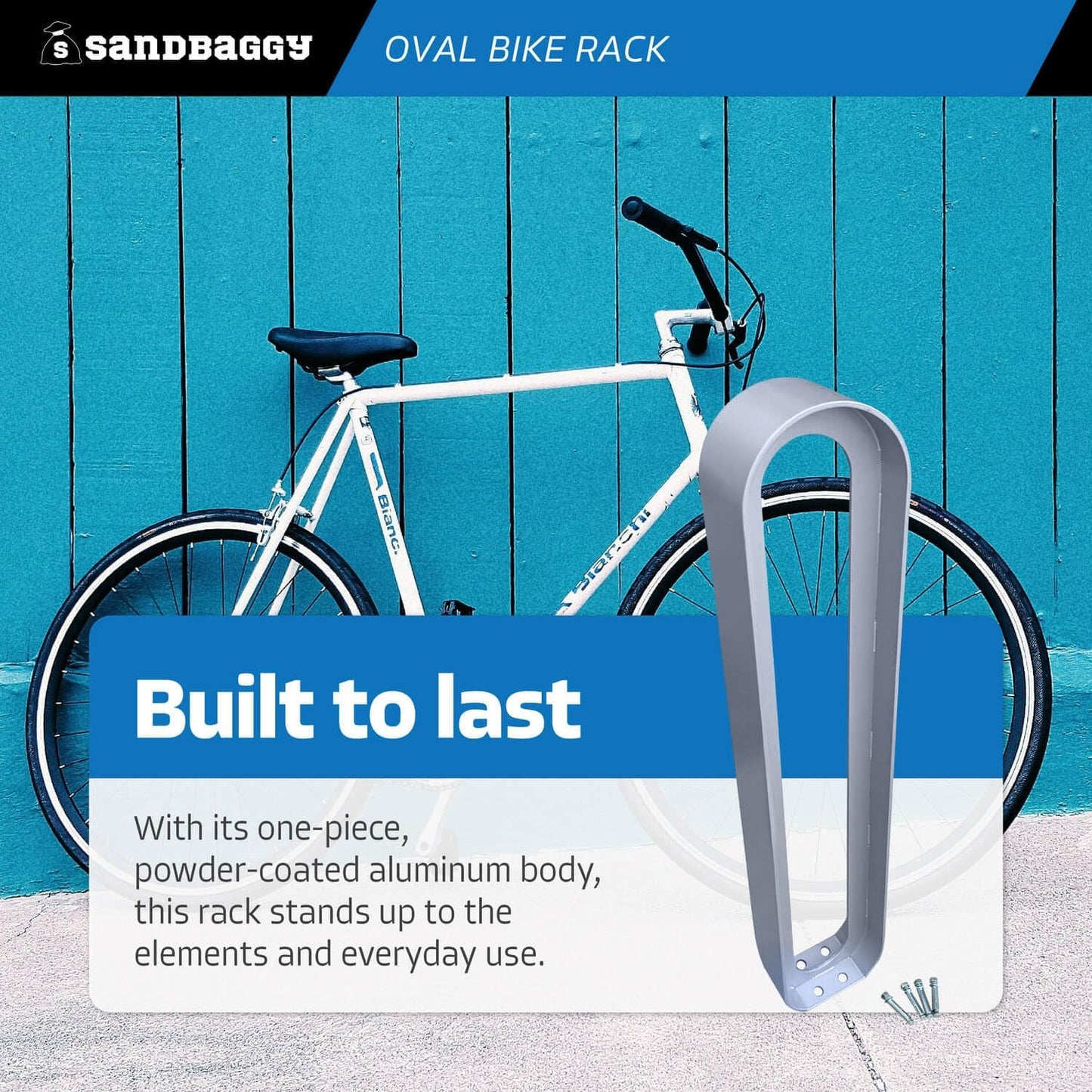 Sandbaggy Modern Commercial Bike Rack | 6.5” x 3” x 35” Oval Design | In-Ground | Anchor Bolts Included (Black, 1)