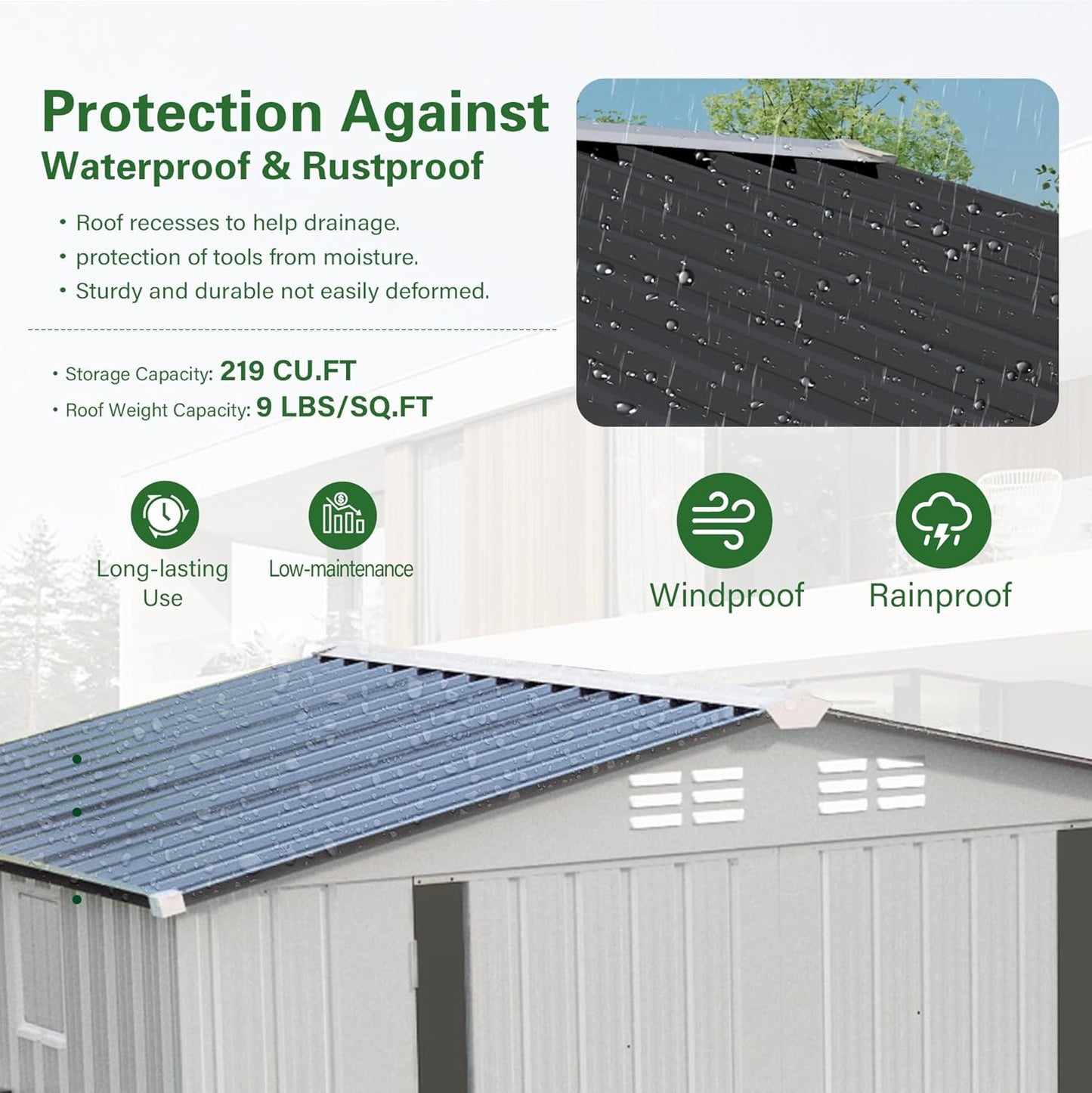 8 x 6 FT Outdoor Storage Shed, Metal Garden Tool Shed with Slooping Roof, Lockable Doors and Aluminum Frames, Easy to Assemble for Garden, Patio, Lawn, White+Black