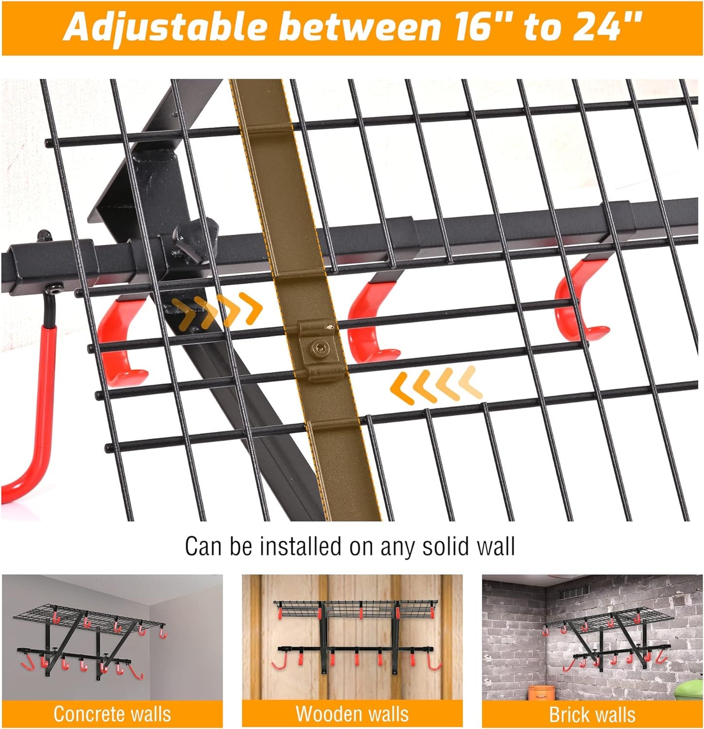 PLKOW Garage Wall Shelving 1 Pack Includes 2 Bike Hooks, Wall Shelves Garage Organizer with Vertical Bike Hanger, Powder Coated Steel (1 Pack)