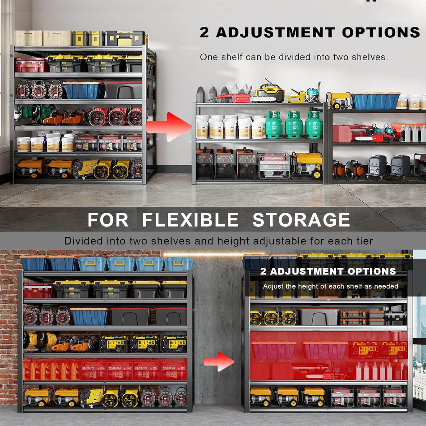65" W Garage Shelving Heavy Duty, 6 Tier Garage Shelves, Adjustable Storage Shelving Unit, Commercial Metal Shelf Rack for Warehouse, Pantry, School, Shop