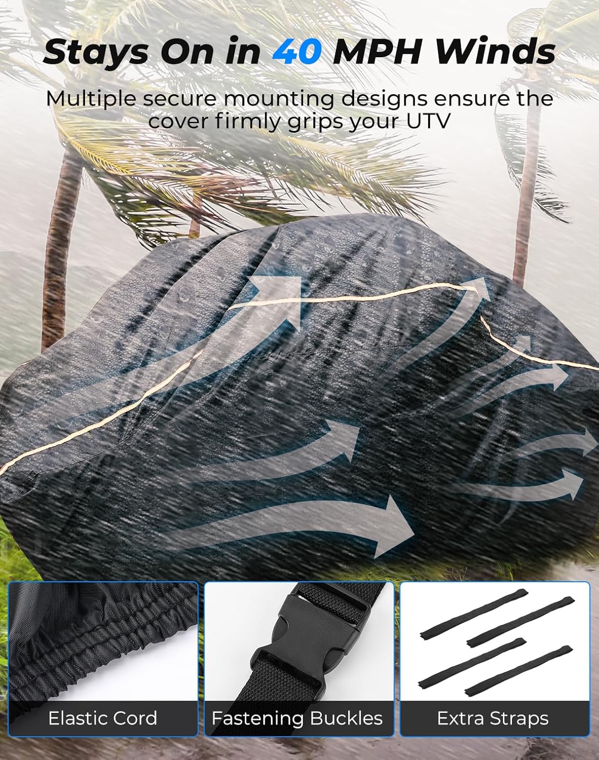 KEMIMOTO UTV Cover 2 Seater Heavy Duty Medium Size Compatible with Polaris RZR General, Can-Am Maverick, Talon, Teryx, Zforce, Viking, YXZ SXS Cover 2-3 Seater with Reflective Strip Sturdy in Wind