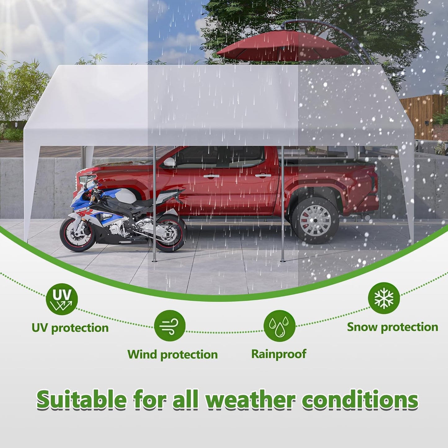13x20 ft Heavy Duty Carport with Removable Sidewalls & Roll-up Windows, Portable Garage Tent with Doors, All-Season Outdoor Canopy Shelter for Car, Truck, Boat, White