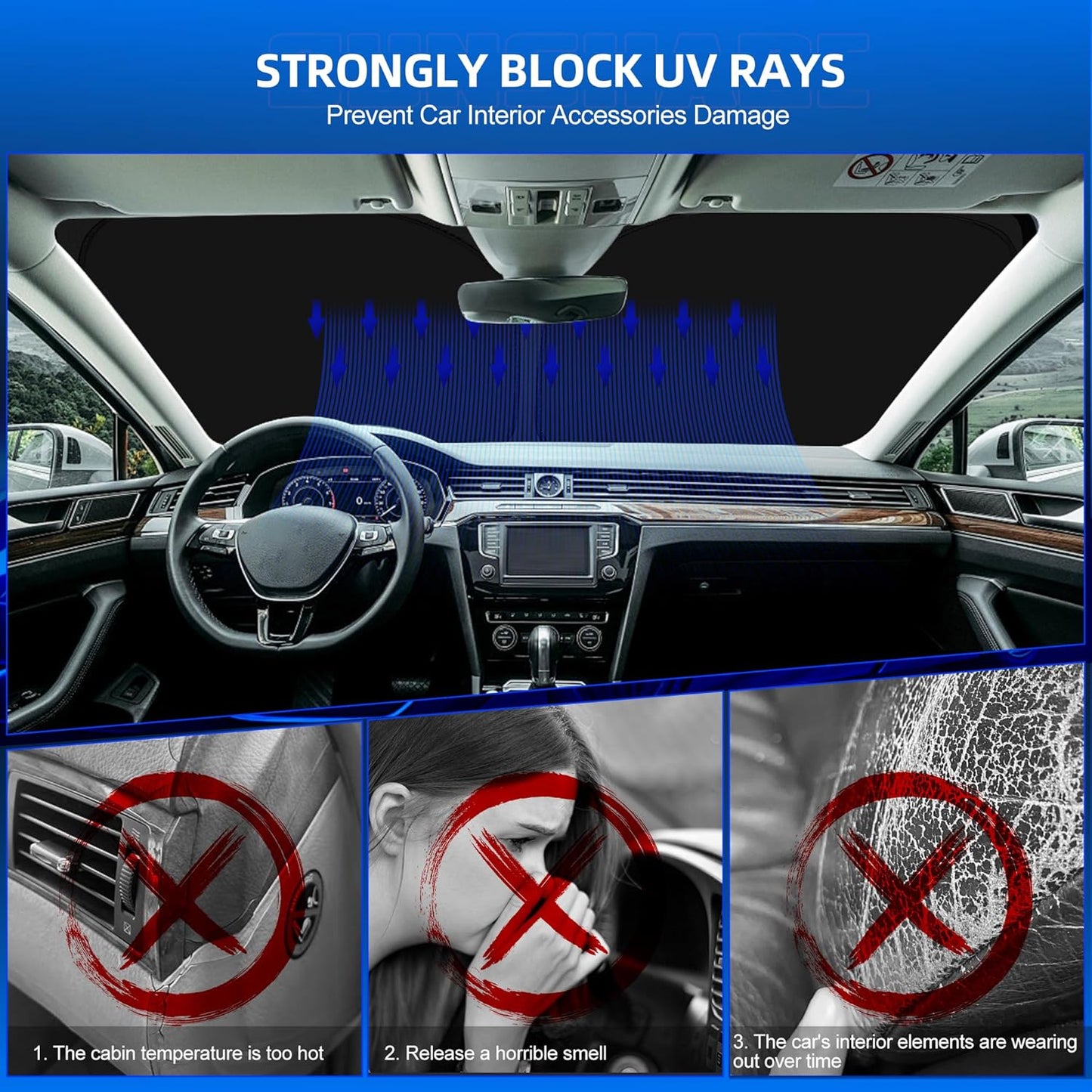 Windshield Sun Shade for H-yund-ai Santa Fe 2019-2025 2026 Foldable Sunshade Custom Fit Front Window Car Interior Accessories Protector Blocks UV Rays