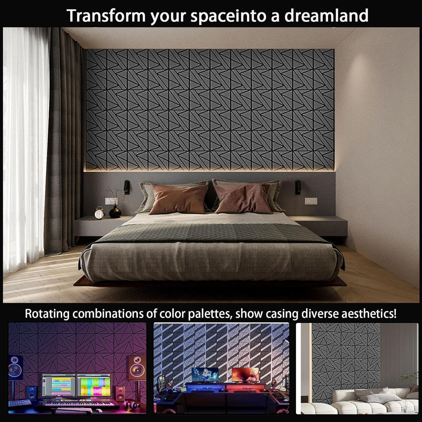 50 Pack Bulk Self-Adhesive Soundproof Wall Panels, 12 x 12 x 0.47 In Sound Proof Foam Panels for Walls, 1.2lb/ft³ High Density, Thicker 0.47in, Acoustic Panels, Duty for Large Walls Gray