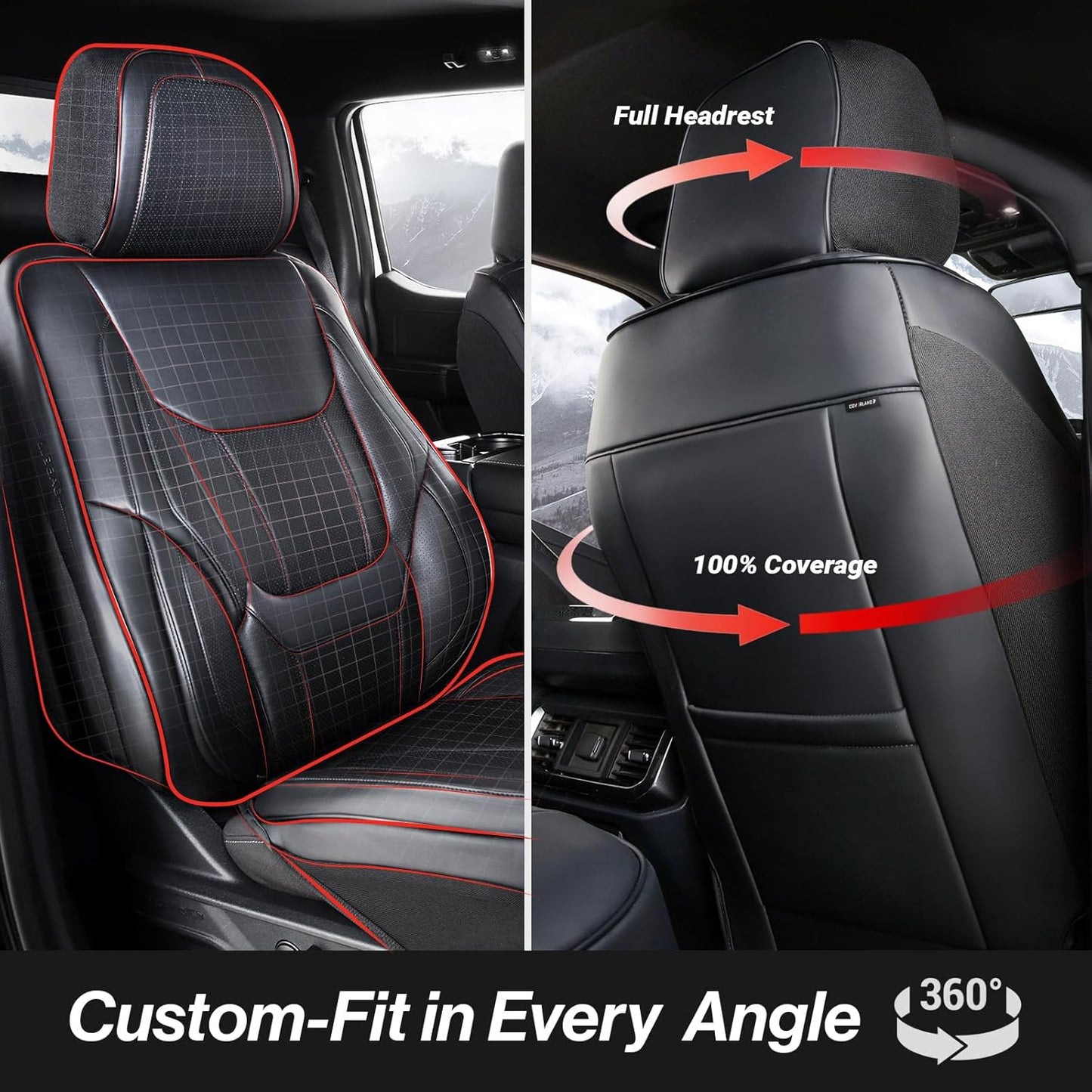 Coverland Custom Car Seat Covers Compatible with Colorado, Ram 1500, Canyon, Sierra 1500 - Premium Leather Non-Slip Waterproof Interior Protector Front Seat-Black [See Size Chart-Size A11]
