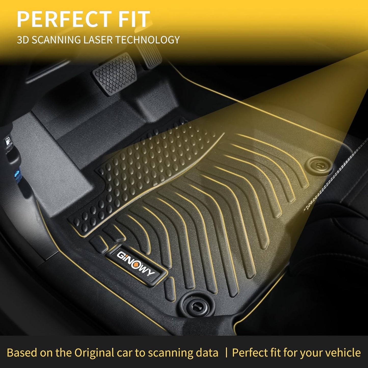 GINOWY-Floor Mats & Cargo Liner for Chevy Suburban/GMC Yukon XL 2021-2024 2025 7 Seats Bucket Seat, TPE All Weather Protection Car Mats, Custom Non-Slip Trunk Mat Suburban Accessories Black