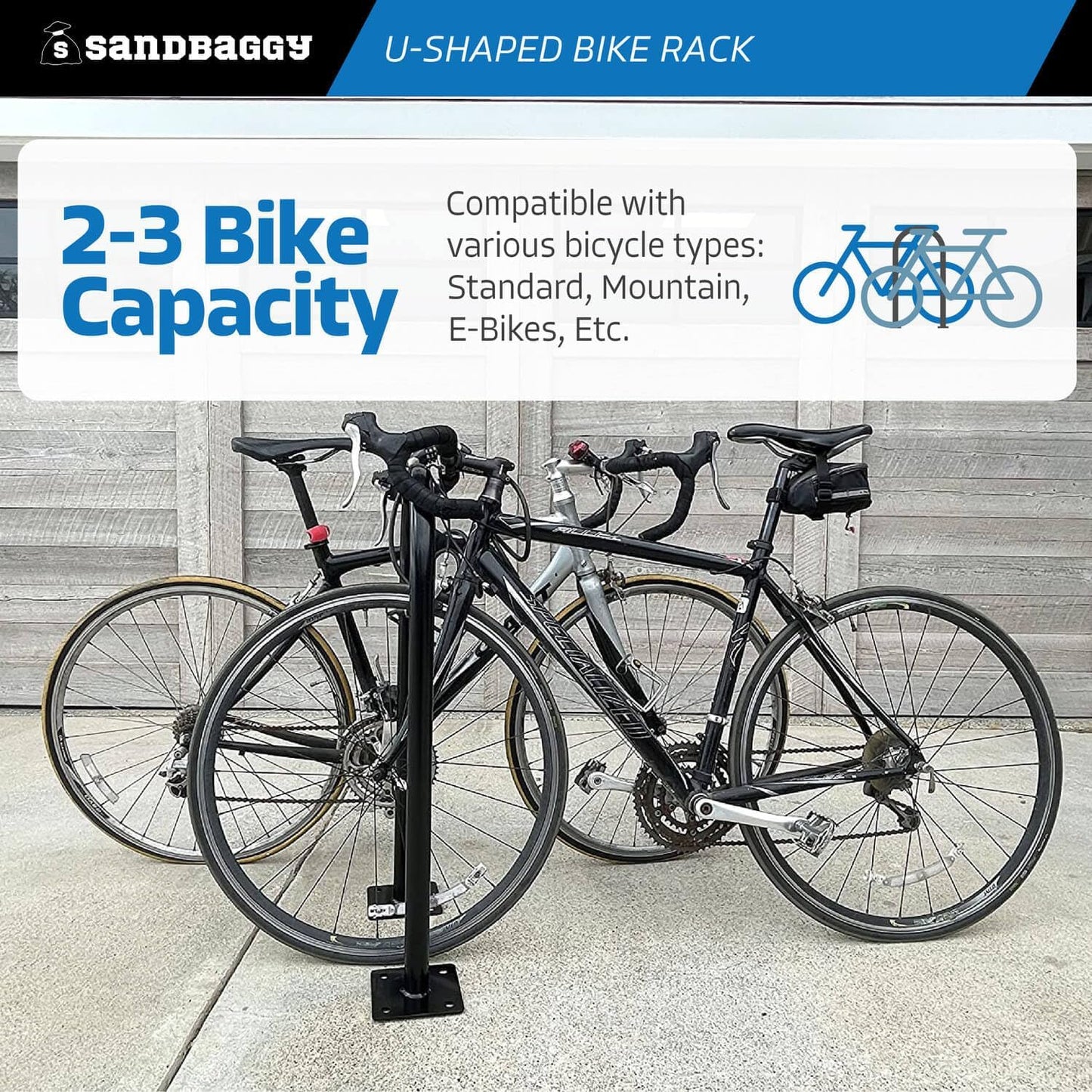 Sandbaggy In Ground Bike Rack | U Shaped, Commercial, Outdoor, 1 Loop, Galvanized Steel | Black, 14.5" x 34" (5)