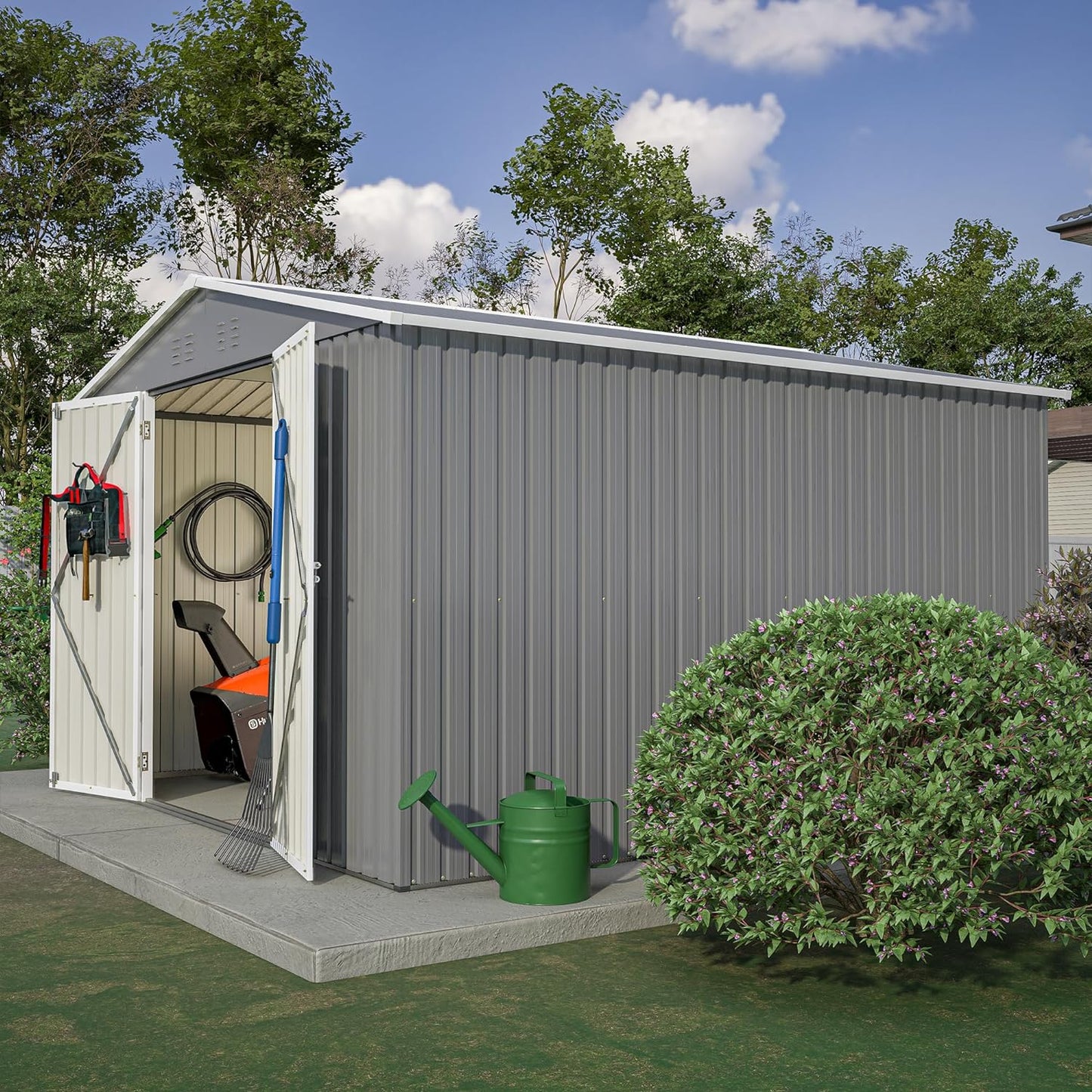 10x10 FT Outdoor Storage Shed, Large Metal Tool Sheds with Updated Frame Structure and Lockable Doors, Garden Shed for Backyard Garden Patio Lawn