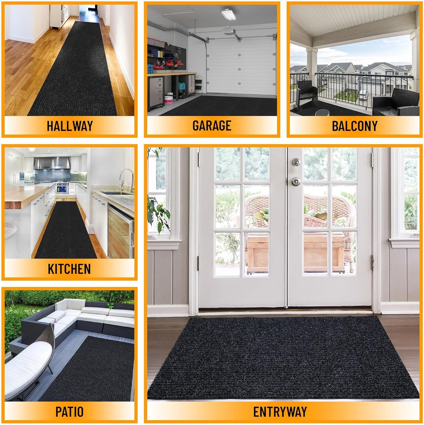 Ottomanson 2'7" x 42' Hallway Runner with Scraper Pile - Extra Durable Non-Slip Rug Mat for Indoor & Outdoor Use - Ideal for Kitchen, Entryway & Garage - High-Traffic Carpet, Black