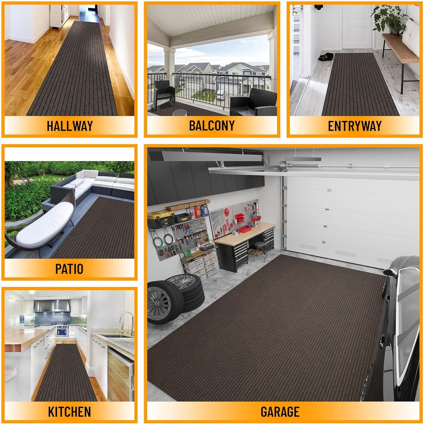 Ottomanson 2'7" x 53' Hallway Runner with Scraper Pile - Extra Durable Non-Slip Rug Mat for Indoor & Outdoor Use - Ideal for Kitchen, Entryway & Garage - High-Traffic Carpet, Brown