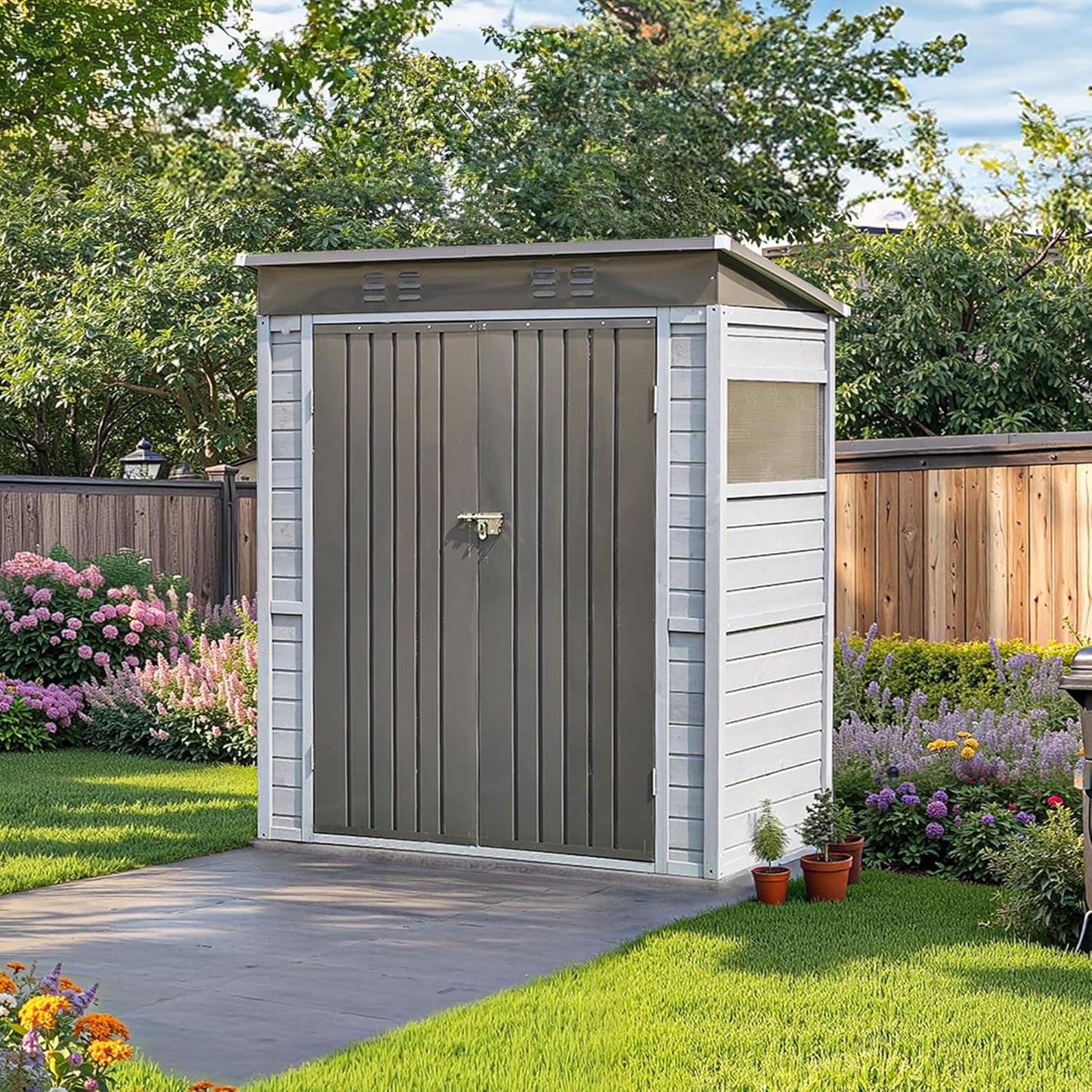 MyVoice 3x5 FT Wooden Outdoor Storage Shed with 4 Vents & 2 Adjustable Windows, DIY Cedar Tool Shed Kit, Garden Bike Firewood Storage, Waterproof Backyard Outdoor Shed for Patio, Lawn, Yard & Garage