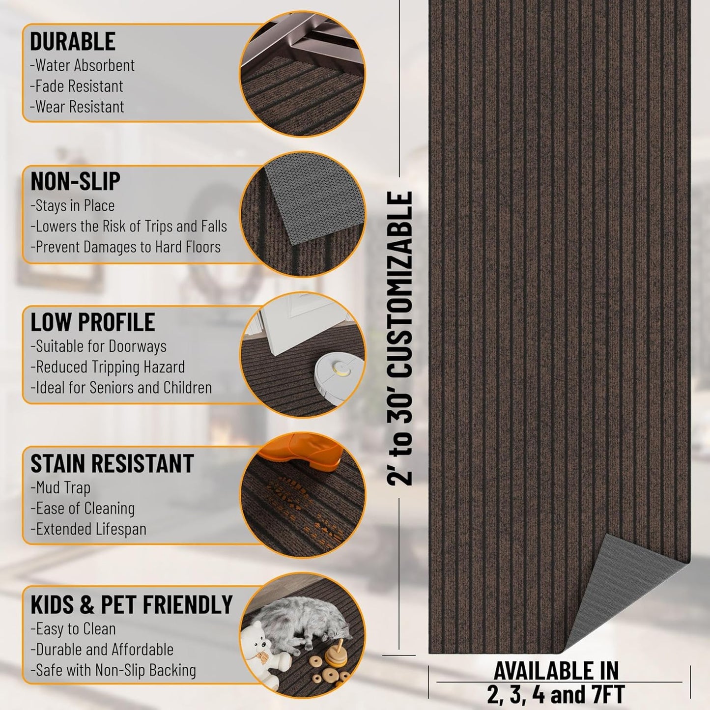 Ottomanson Mud Mat 2'7" x 4' Entryway Rug - Non-Slip Scraper Doormat for Muddy Paws, Dirt Trapping Indoor/Outdoor Mat for High-Traffic Areas, Kitchen, Garage, Patio, Brown