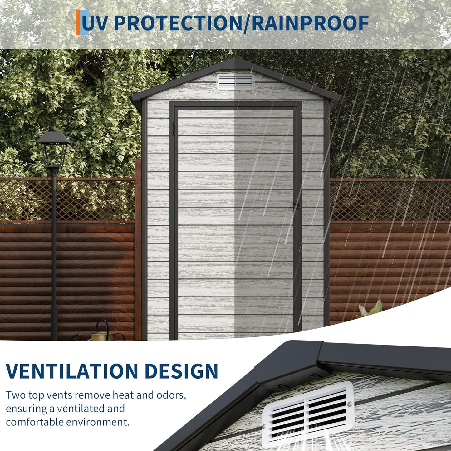 All-Weather Resin Shed with Window, Outdoor Plastic Garden Shed with Lockable Door and Vents, Outdoor Resin Storage Sheds for Tool, Bike, Backyard, Patio