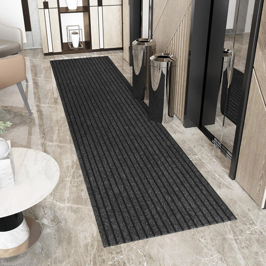 Ottomanson 2' x 51' Hallway Runner with Scraper Pile Extra Durable Non-Slip Rug Mat for Indoor & Outdoor Use - Ideal for Kitchen, Entryway, Patio & Garage - High-Traffic Carpet, Black