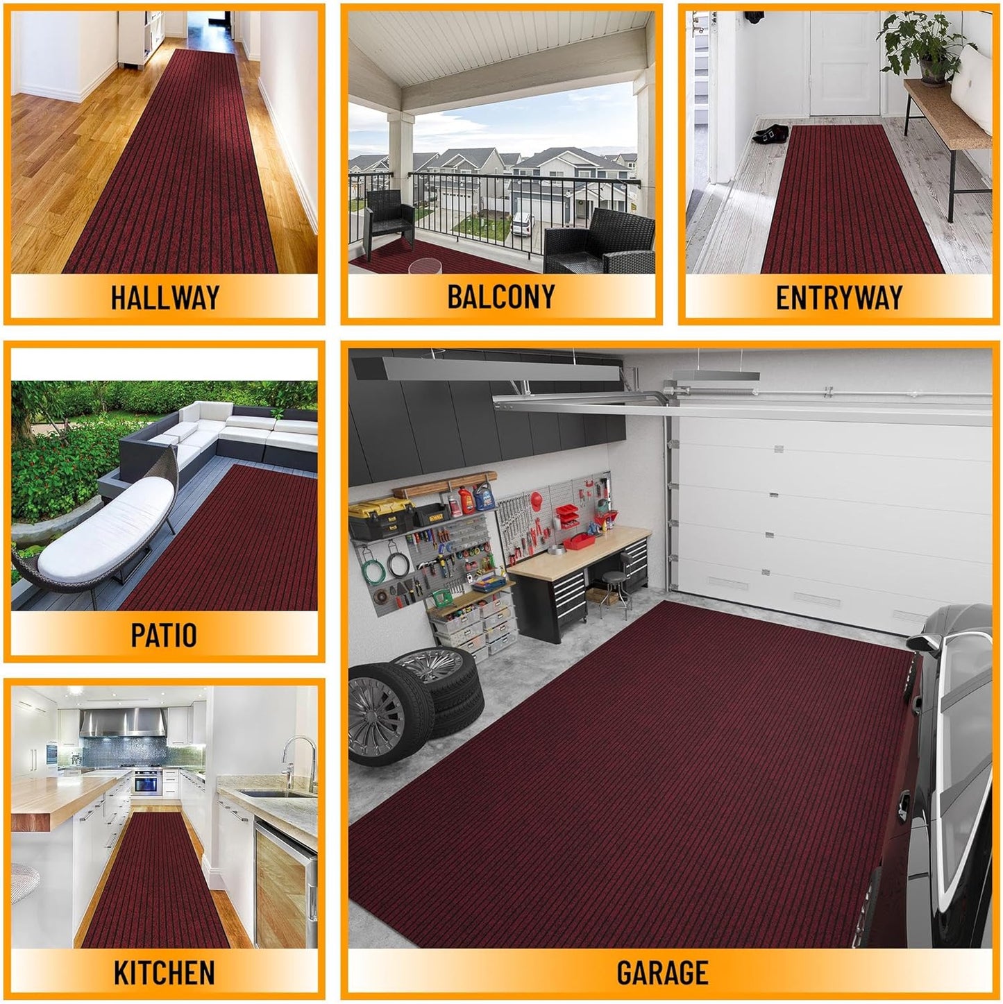Ottomanson 2'7" x 9' Hallway Runner with Scraper Pile Extra Durable Non-Slip Rug Mat for Indoor & Outdoor Use - Ideal for Kitchen, Entryway, Patio & Garage - High-Traffic Carpet, Red