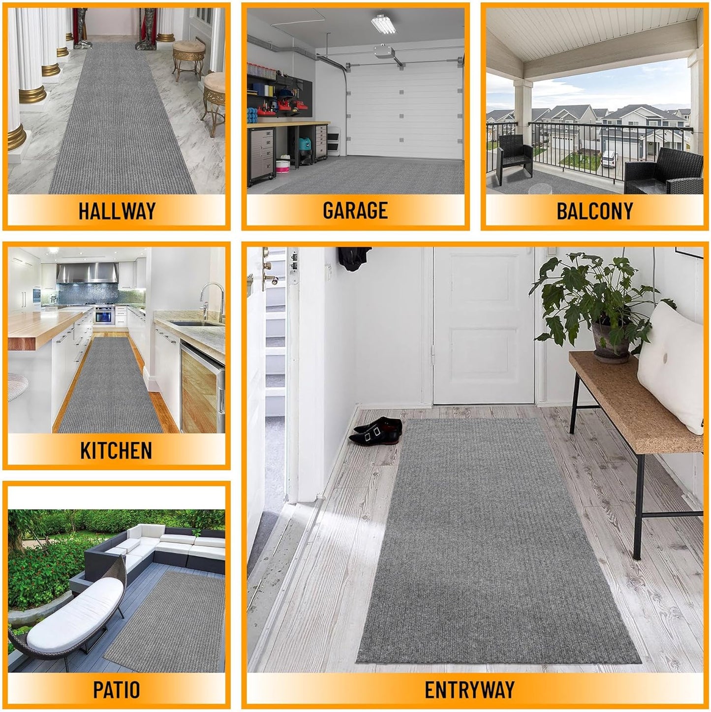 Ottomanson 2' x 28' Hallway Runner with Scraper Pile Extra Durable Non-Slip Rug Mat for Indoor & Outdoor Use - Ideal for Kitchen, Entryway, Patio & Garage - High-Traffic Carpet, Gray