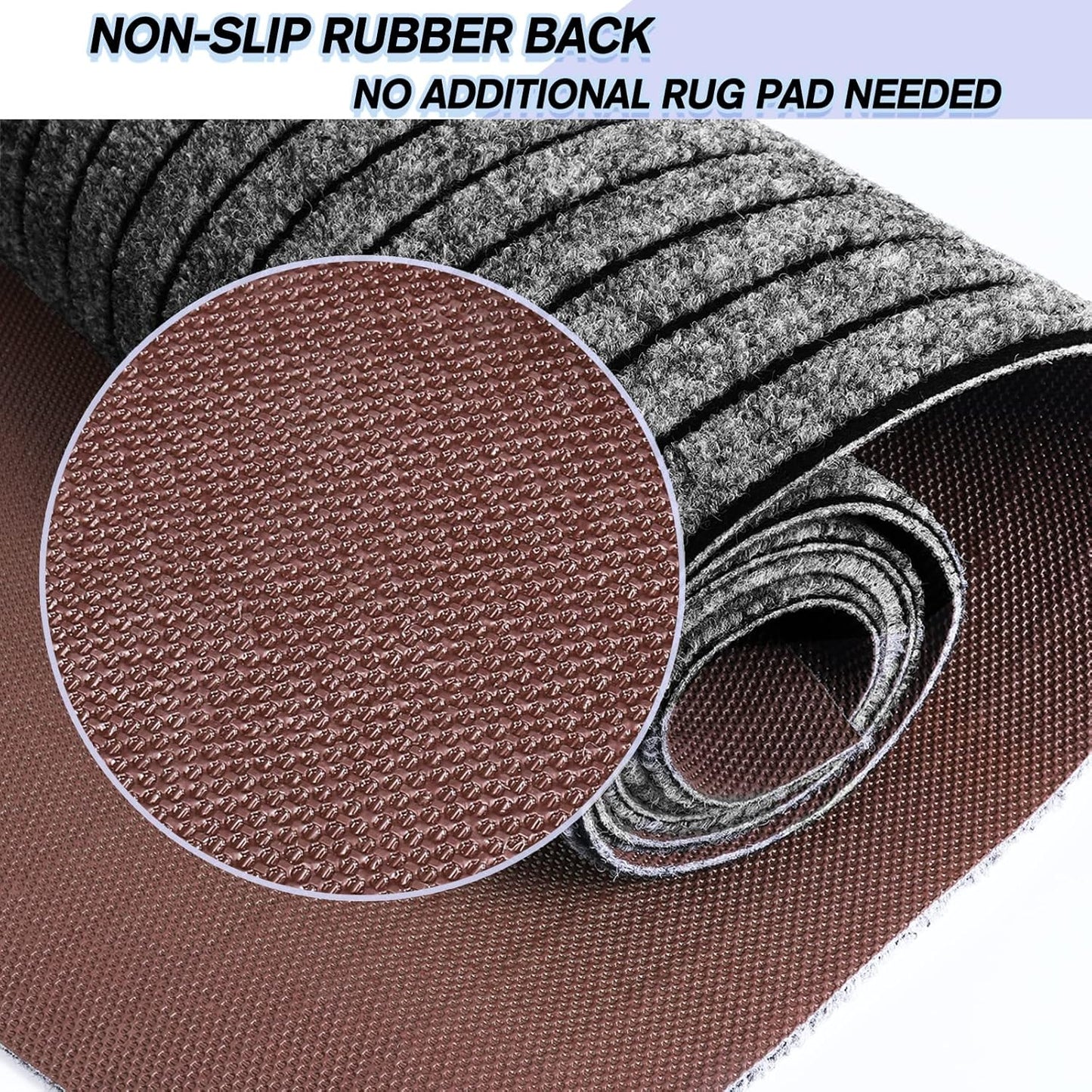 Custom Size Backed Non-Slip Area Rugs Runner, Easy Clean, Waterproof Runner Rugs for Hallway Entryway, Kitchen, Laundry, 3FT x 24FT, Gray Stripe