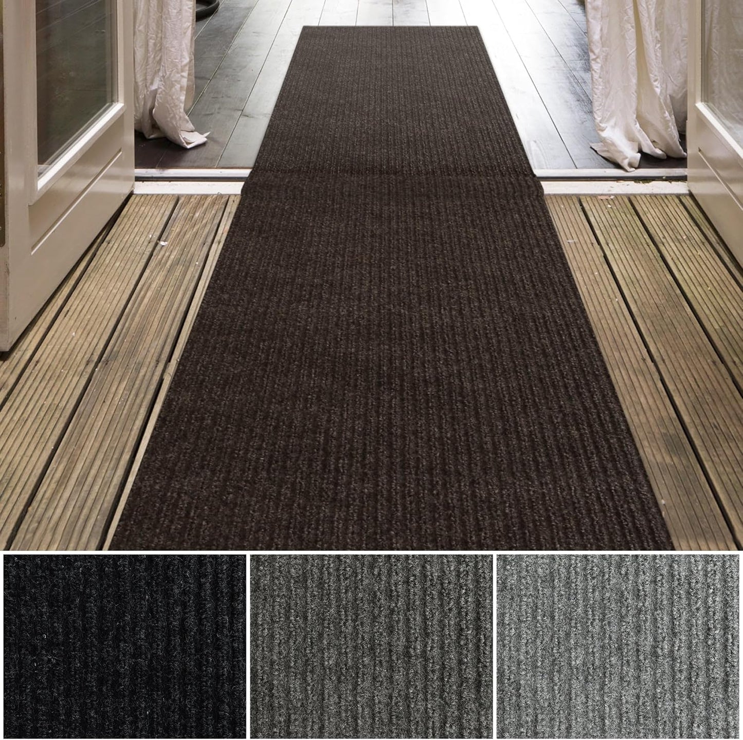 iCustomRug Spartan Weather Warrior Indoor/Outdoor Utility Ribbed Carpet Runner with Non-Slip Thermoplastic Rubber Backing, 3ft X 70ft in Brown