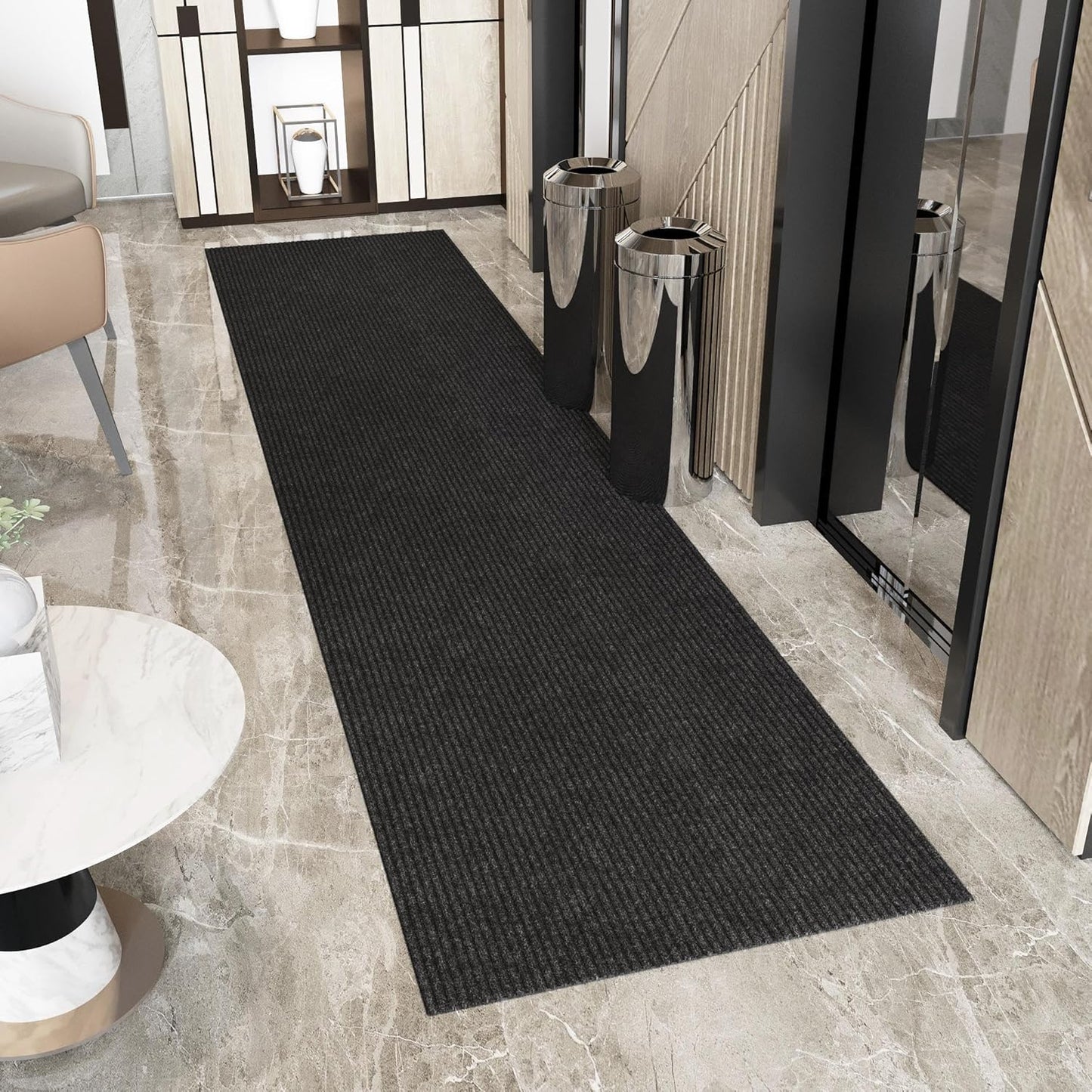 Ottomanson 2' x 18' Hallway Runner with Scraper Pile Extra Durable Non-Slip Rug Mat for Indoor & Outdoor Use - Ideal for Kitchen, Entryway, Patio & Garage - High-Traffic Carpet, Black