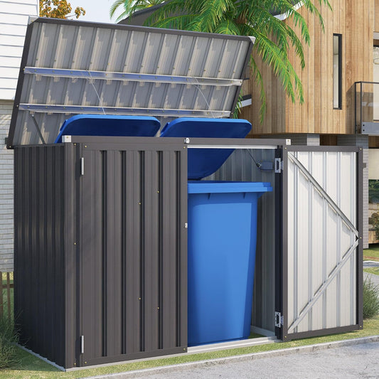 AECOJOY Outdoor Trash Can Storage Shed, 46 Cu.Ft Outside Garbage Can Storage Shed, Dark Grey Outdoor Horizontal Storage Cabinet Waterproof, Bike Sheds & Outdoor Storage Clearance
