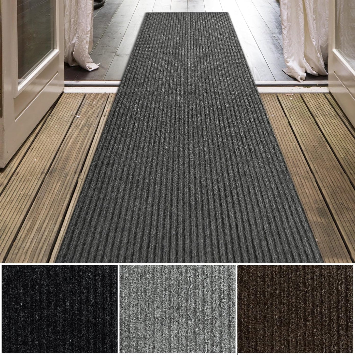 iCustomRug Spartan Weather Warrior Duty Indoor/Outdoor Utility Ribbed in 3ft,4ft,6ft Widths 70 Custom Sizes with Natural Non-Slip Rubber Backing 4'X42' in Charcoal