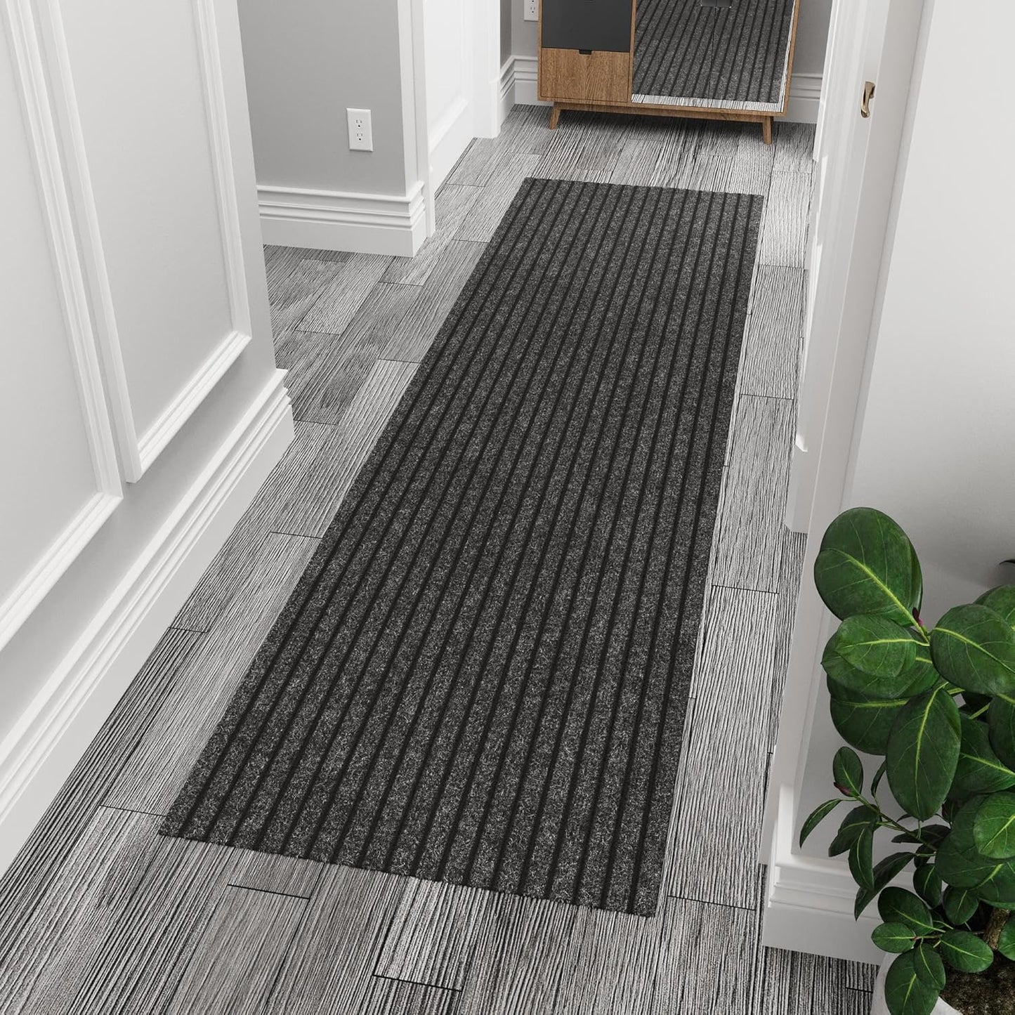 Ottomanson 2' x 8' Hallway Runner with Scraper Pile Extra Durable Non-Slip Rug Mat for Indoor & Outdoor Use - Ideal for Kitchen, Entryway, Patio & Garage - High-Traffic Carpet, Black