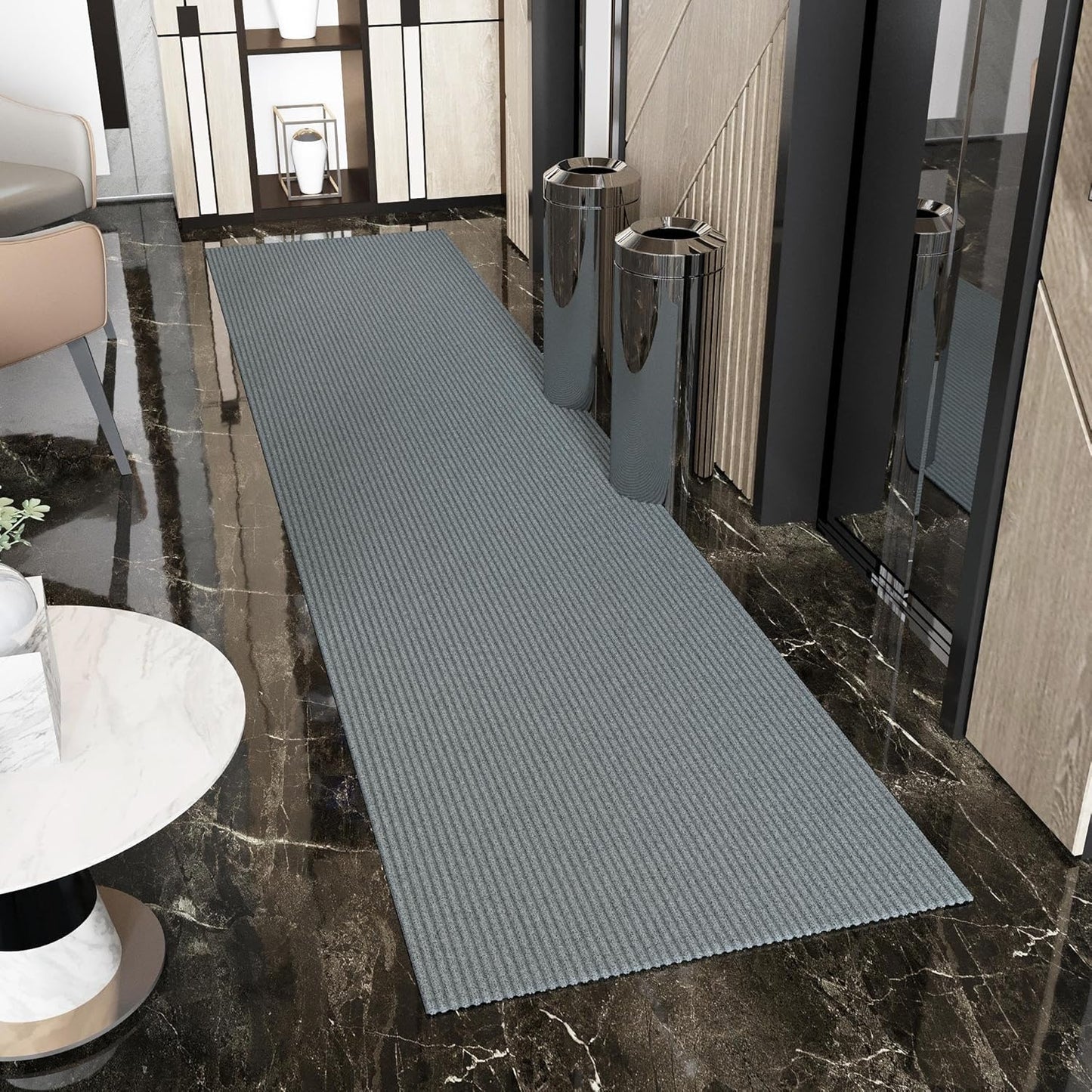 Ottomanson 2' x 20' Hallway Runner with Scraper Pile Extra Durable Non-Slip Rug Mat for Indoor & Outdoor Use - Ideal for Kitchen, Entryway, Patio & Garage - High-Traffic Carpet, Gray