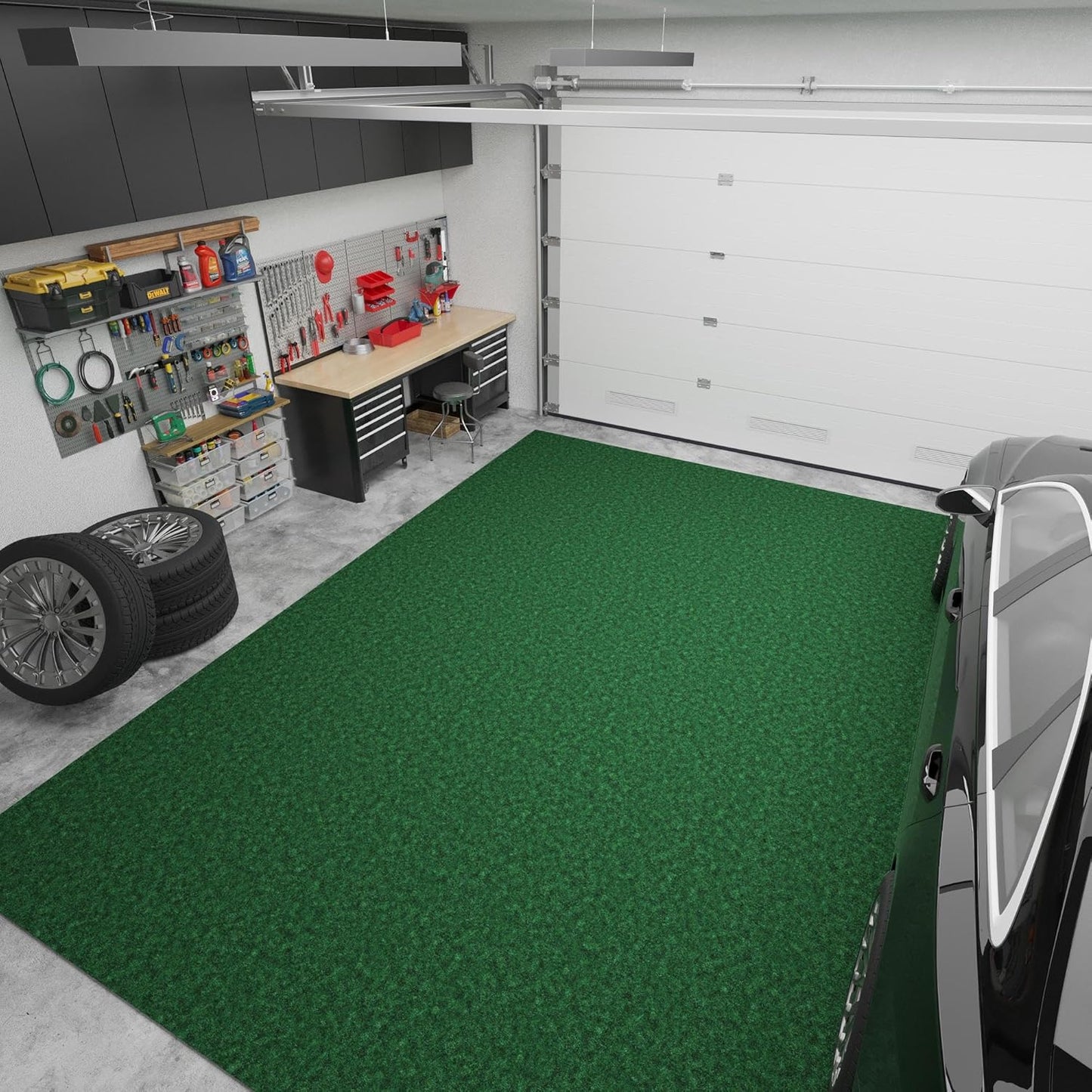 Ottomanson 6'6" x 9' Mud Mat Area Rug Scraper Carpet - Non-Slip, Dirt Trapping for Indoor & Outdoor Use - Ideal for Entryway, Garage, Kitchen, Patio & High-Traffic Areas, Green