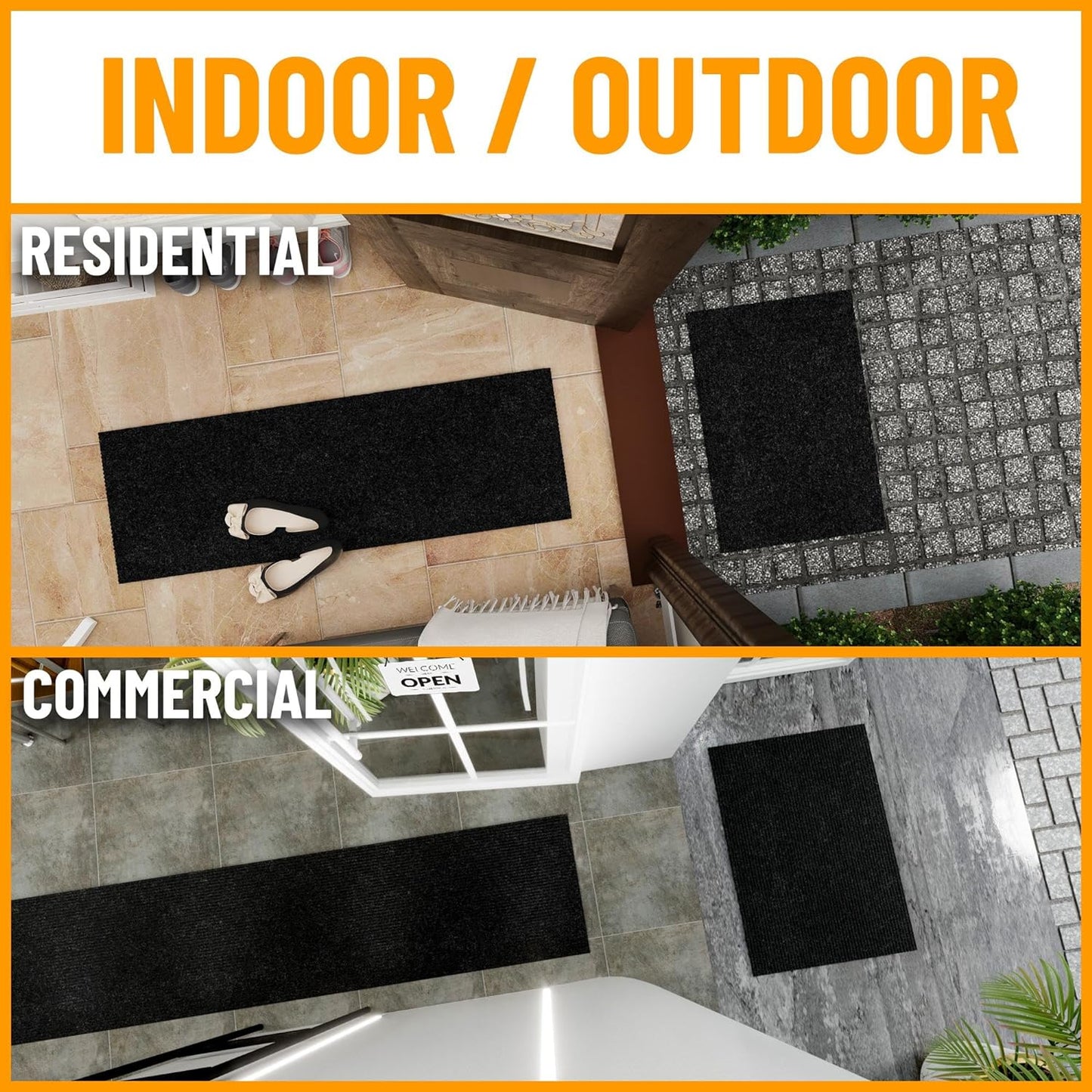 Ottomanson 2'7" x 30' Hallway Runner with Scraper Pile - Extra Durable Non-Slip Rug Mat for Indoor & Outdoor Use - Ideal for Kitchen, Entryway & Garage - High-Traffic Carpet, Black