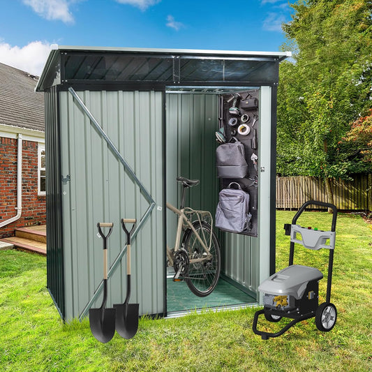 Metal 5x3 FT Garden Storage Shed, Outdoor Small Shed with Sloped Water-Resistant Roof and Lockable Door for Backyard, Patio,Garage and Bike Storage Black