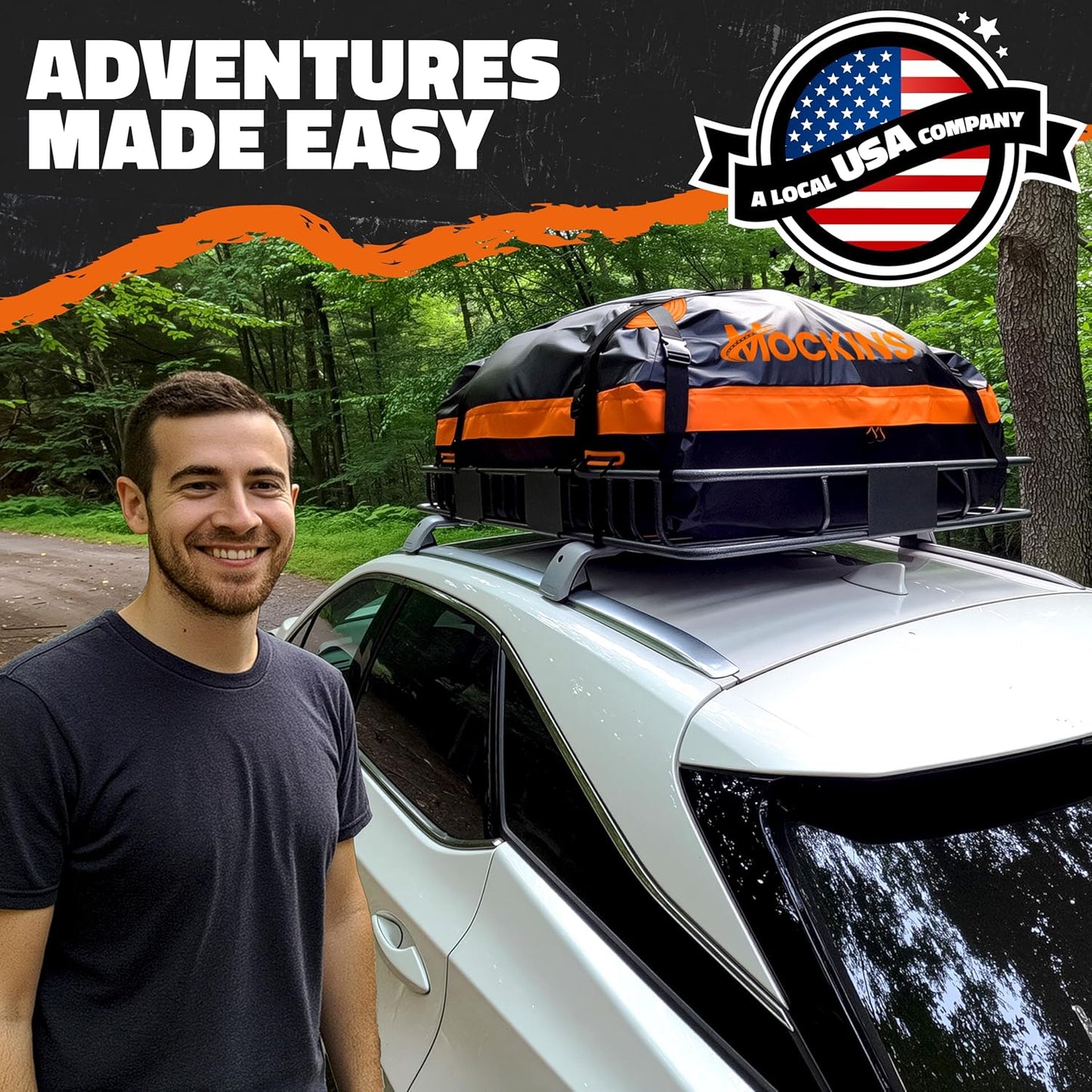 Mockins 64"x39"x6" Heavy Duty Roof Rack Cargo Carrier for Top of Vehicle w/ 20 CuFt Waterproof Rooftop Cargo Bag | 250Lbs Cap Extendable Roof Basket Luggage Rack for SUV, Car, RV & Van w/Accessories