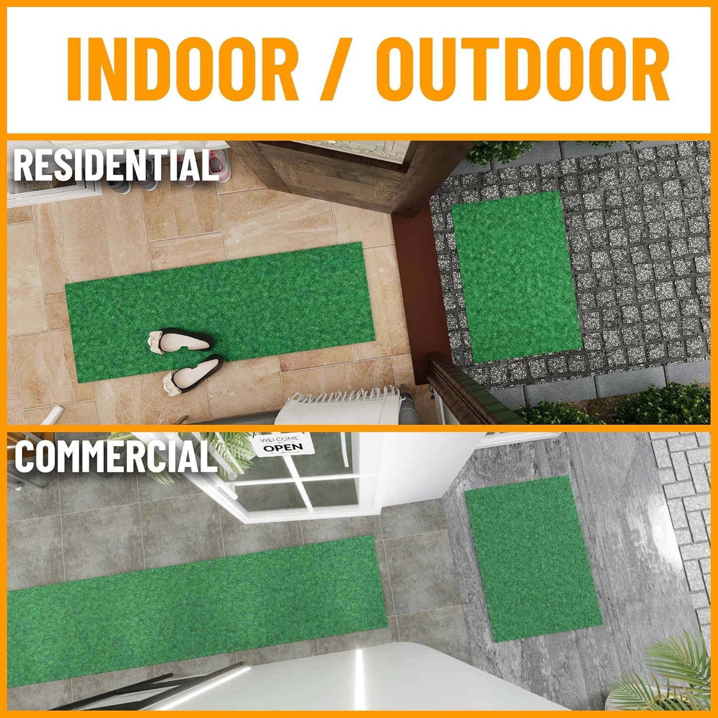 Ottomanson 2'7" x 6' Hallway Runner with Scraper Pile - Extra Durable Non-Slip Rug Mat for Indoor & Outdoor Use - Ideal for Kitchen, Entryway & Garage - High-Traffic Carpet, Green