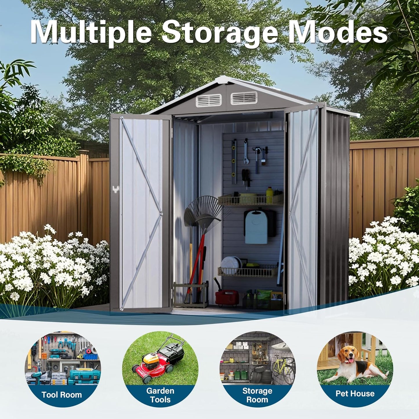 ARMSET 5x3 FT Metal Outdoor Storage Shed for Patio & Balcony - Waterproof Small Shed for Garden Storage, Lockable Vertical Tool Shed Cabinet for Backyard, Bike Parts & Sundries