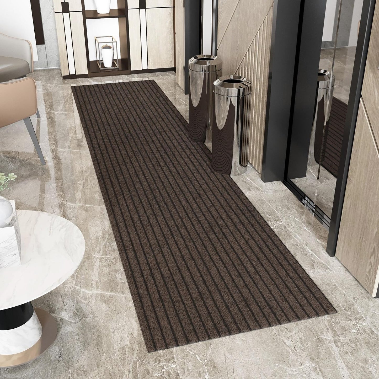 Ottomanson 2'7" x 46' Hallway Runner with Scraper Pile - Extra Durable Non-Slip Rug Mat for Indoor & Outdoor Use - Ideal for Kitchen, Entryway & Garage - High-Traffic Carpet, Brown