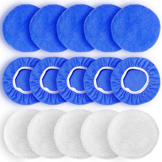 5 to 6 Inch Car Polisher Pad Bonnet, 15Pcs Car Polishing Bonnet Buffing Pads, 10*Microfiber+5*Woollen