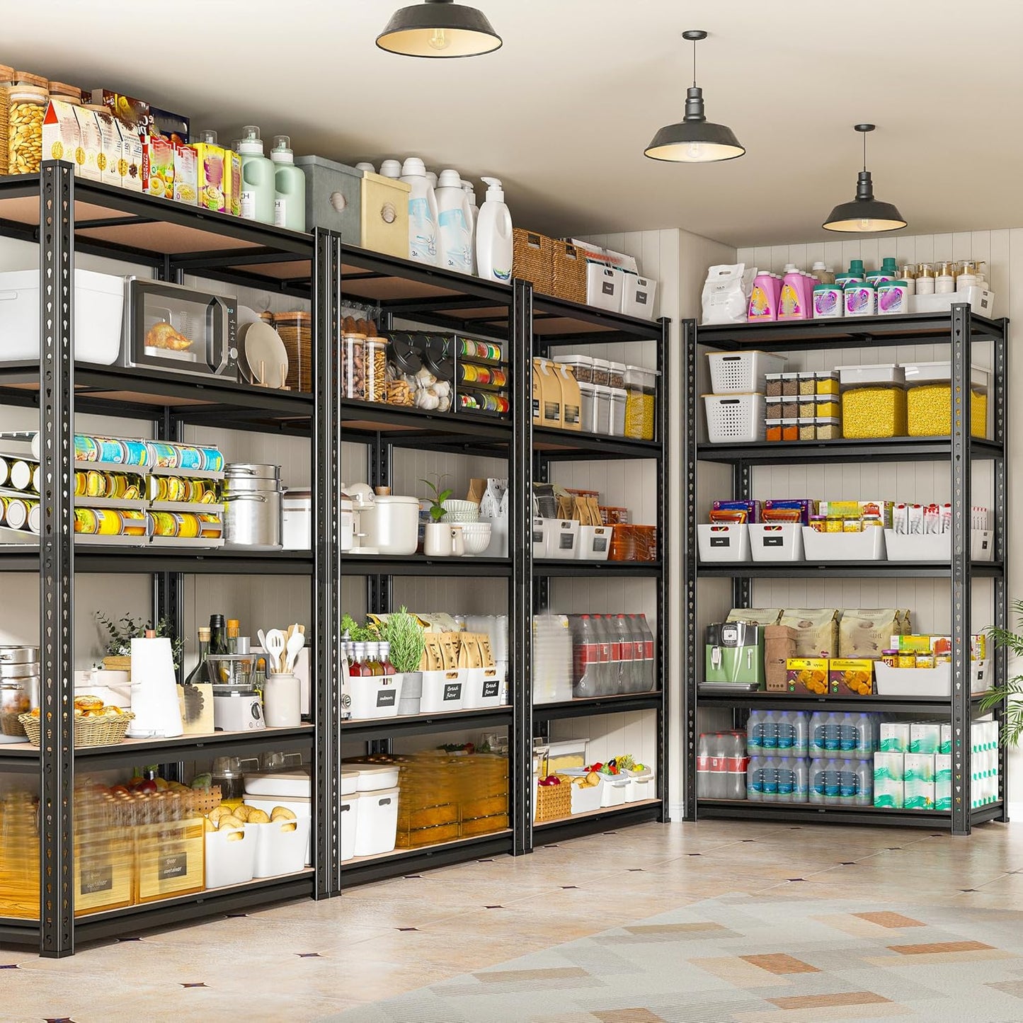 REIBII 2020LBS Storage Shelves 5 Tier Garage Shelving Heavy Duty, Adjustable Metal Shelving Unit, Garage Shelves for Basement Warehouse Pantry, 72" H x 35.55" W x 16" D, Black, 2 Pack