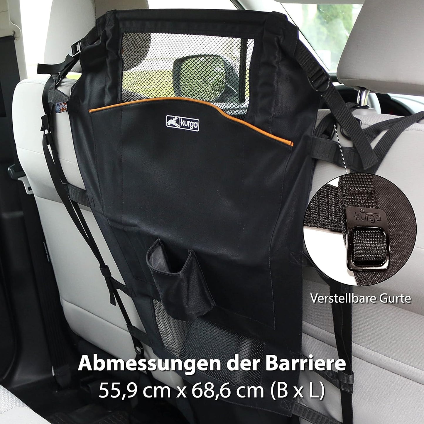 Kurgo Backseat Dog Barrier for Cars & SUV, Automotive Pet Barrier, Backseat Barrier for Dogs, Reduce Distractions While Driving, Mesh Opening, Easy Installation, Storage Pockets, Universal Fit