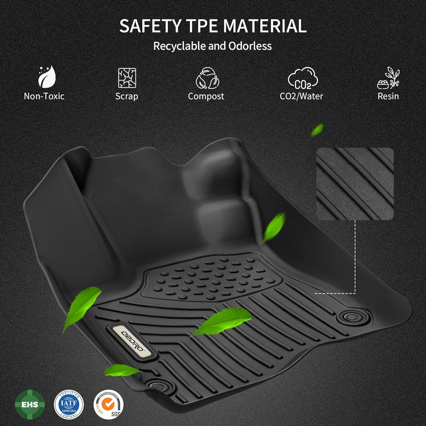 OEDRO Floor Mats Fits for Honda CR-V 2023-2026(Include Hybrid), Custom Fit TPE All-Weather Floor Liners, Includes 1st and 2nd Row Full Set Liners, Black
