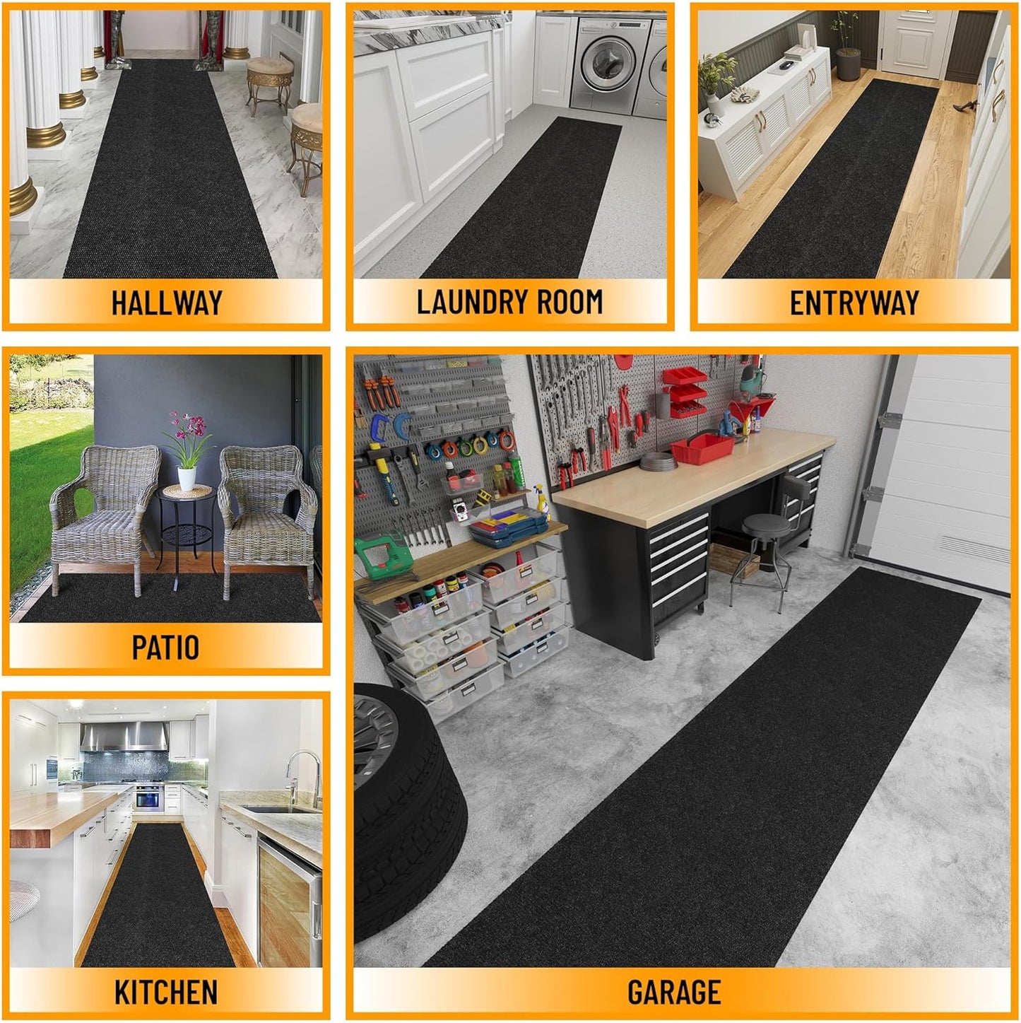 Ottomanson 2'7" x 13' Hallway Runner with Scraper Pile - Extra Durable Non-Slip Rug Mat for Indoor & Outdoor Use - Ideal for Kitchen, Entryway & Garage - High-Traffic Carpet, Black