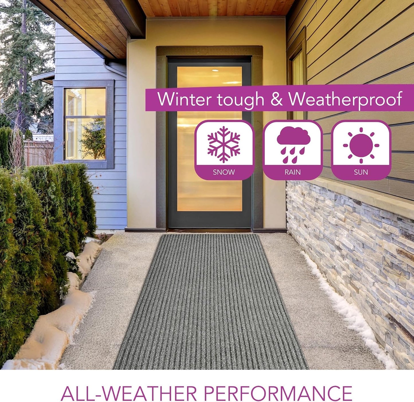 iCustomRug Spartan Weather Warrior Indoor/Outdoor Utility Ribbed Carpet Runner with Non-Slip Thermoplastic Rubber Backing, 3ft X 8ft in Grey