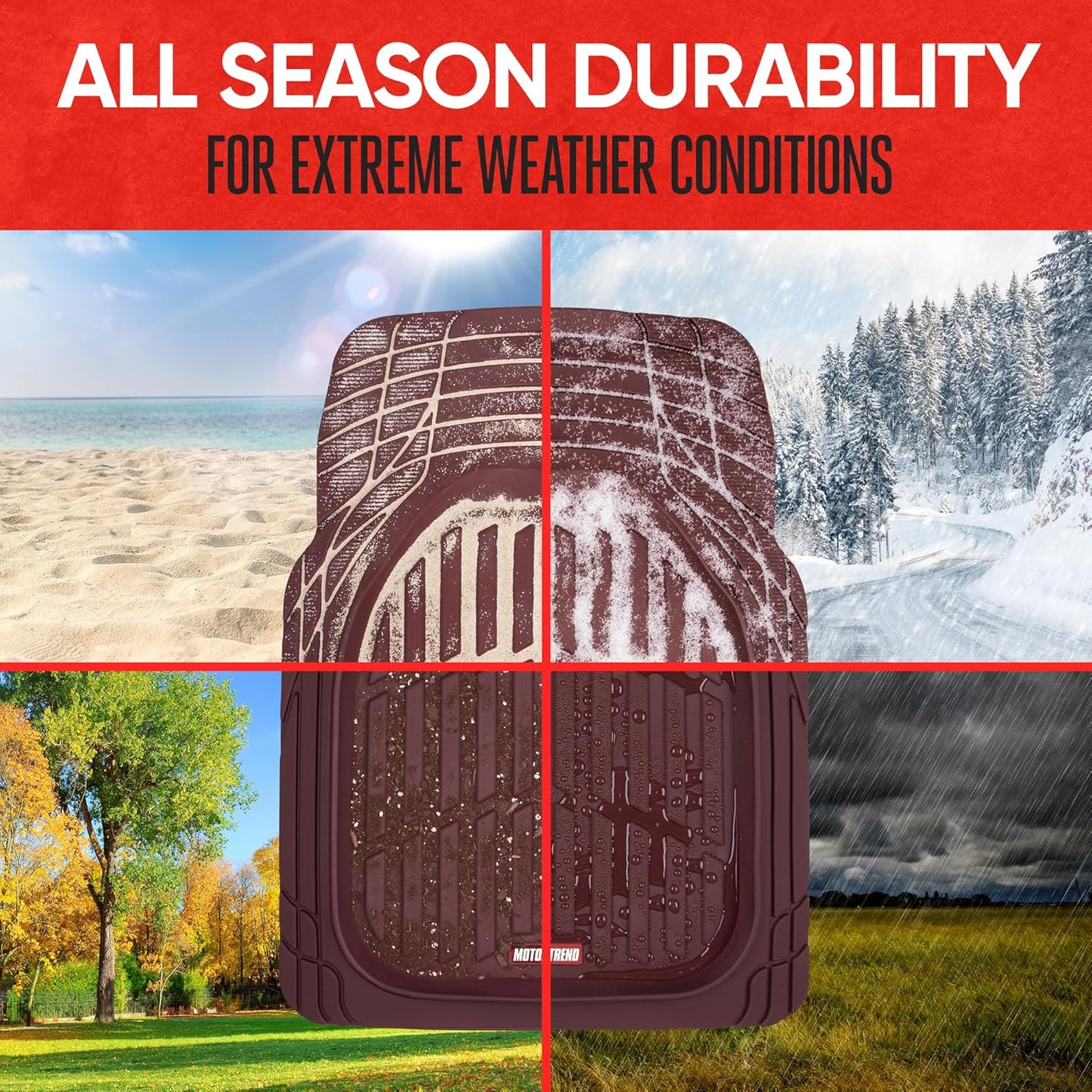 BDK Red All Weather Heavy Duty Car Floor Mats Interior Liners for Auto Van Truck SUV, Heavy Duty All Weather Protection, Fits Front & Rear